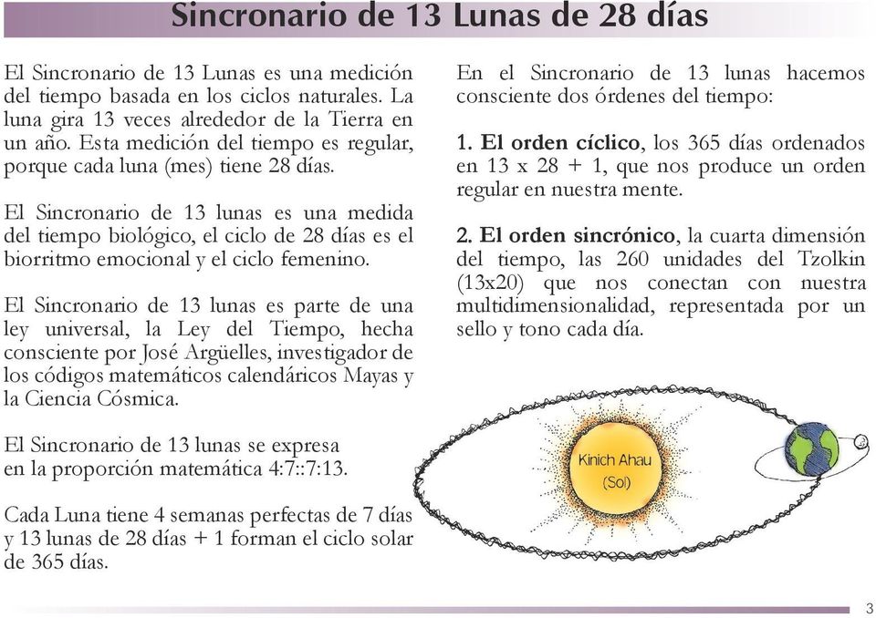 El Sincronario de 13 lunas es una medida del tiempo biológico, el ciclo de 28 días es el biorritmo emocional y el ciclo femenino.