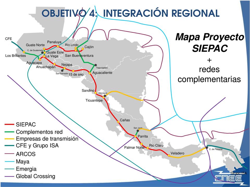 Tegucigalpa Aguacaliente Mapa Proyecto SIEPAC + redes complementarias Sandino Managua Ticuantepe SIEPAC Complementos