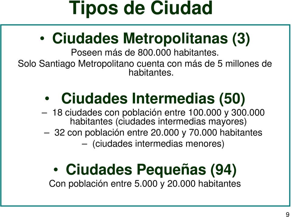 Ciudades Intermedias (50) 18 ciudades con población entre 100.000 y 300.