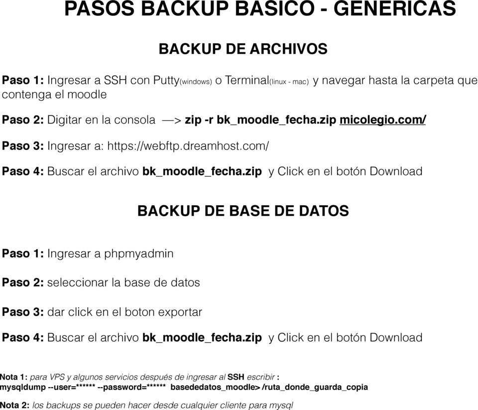 zip y Click en el botón Download BACKUP DE BASE DE DATOS Paso 1: Ingresar a phpmyadmin Paso 2: seleccionar la base de datos Paso 3: dar click en el boton exportar Paso 4: Buscar el archivo