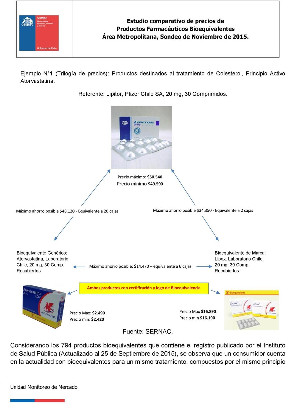350 - Equivalente a 2 cajas aprox Bioequivalente Genérico: Atorvastatina, Laboratorio Chile, 20 mg, 30 Comp. Recubiertos Máximo ahorro posible: $14.