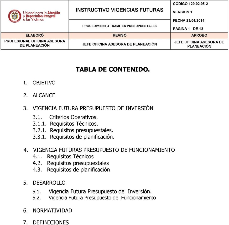 VIGENCIA FUTURAS PRESUPUESTO DE FUNCIONAMIENTO 4.1. Requisitos Técnicos 4.2. Requisitos presupuestales 4.3.