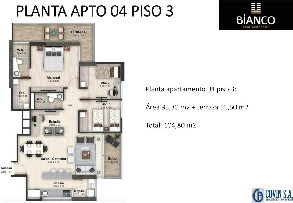 piso 3: Área 93,30 m2 +