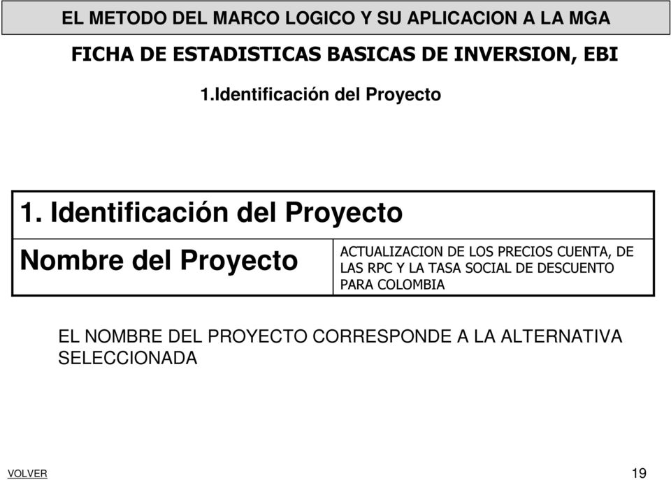Identificación del Proyecto Nombre del Proyecto ACTUALIZACION DE LOS
