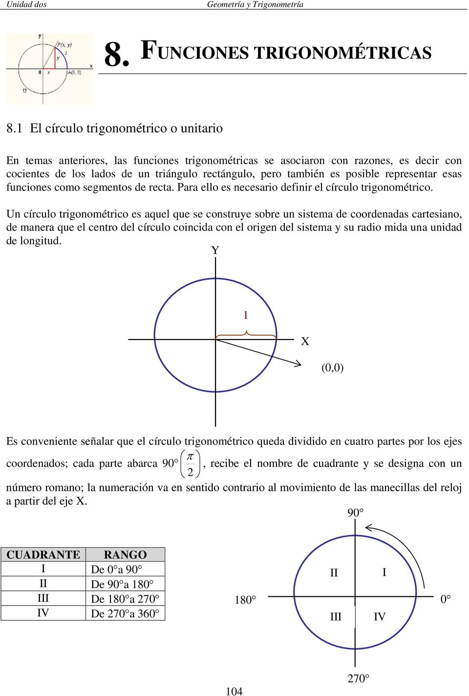 representar esas funciones como segmentos e recta. Para ello es necesario efinir el círculo trigonométrico.