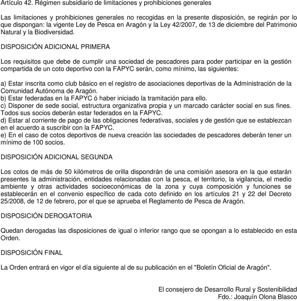 Pesca en Aragón y la Ley 42/2007, de 13 de diciembre del Patrimonio Natural y la Biodiversidad.