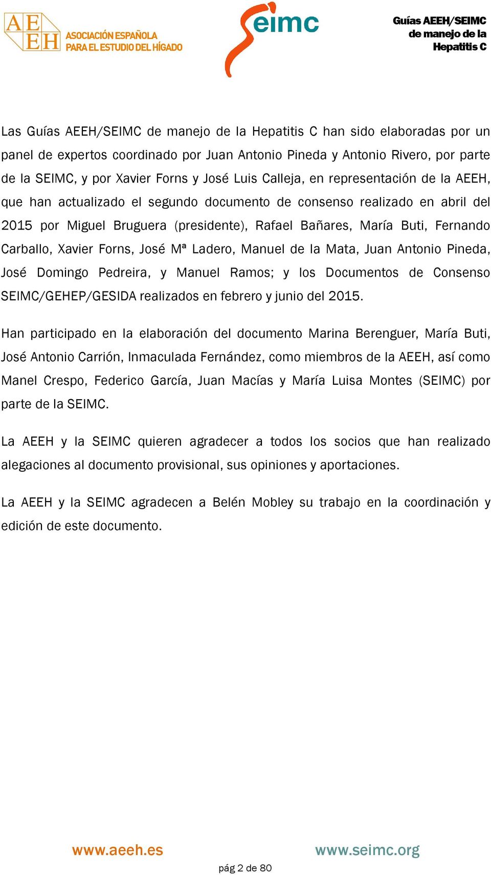 Ladero, Manuel de la Mata, Juan Antonio Pineda, José Domingo Pedreira, y Manuel Ramos; y los Documentos de Consenso SEIMC/GEHEP/GESIDA realizados en febrero y junio del 2015.