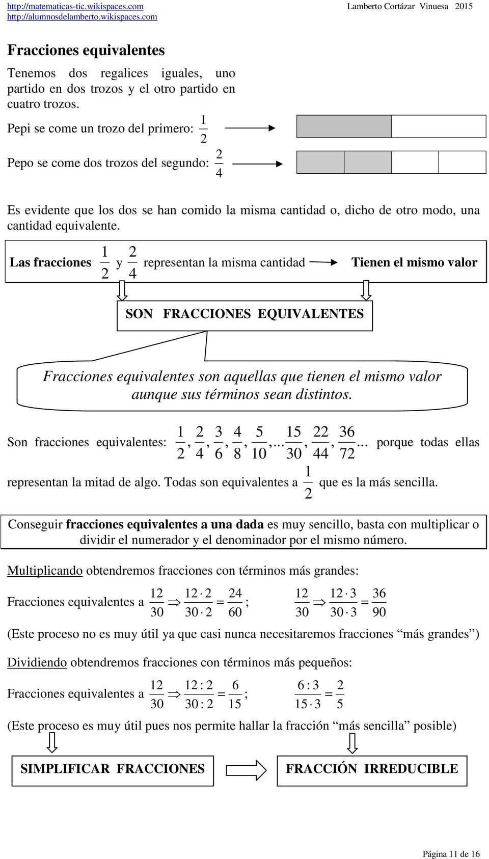 Las fracciones y representan la misma cantidad Tienen el mismo valor SON FRACCIONES EQUIVALENTES Fracciones equivalentes son aquellas que tienen el mismo valor aunque sus términos sean distintos.