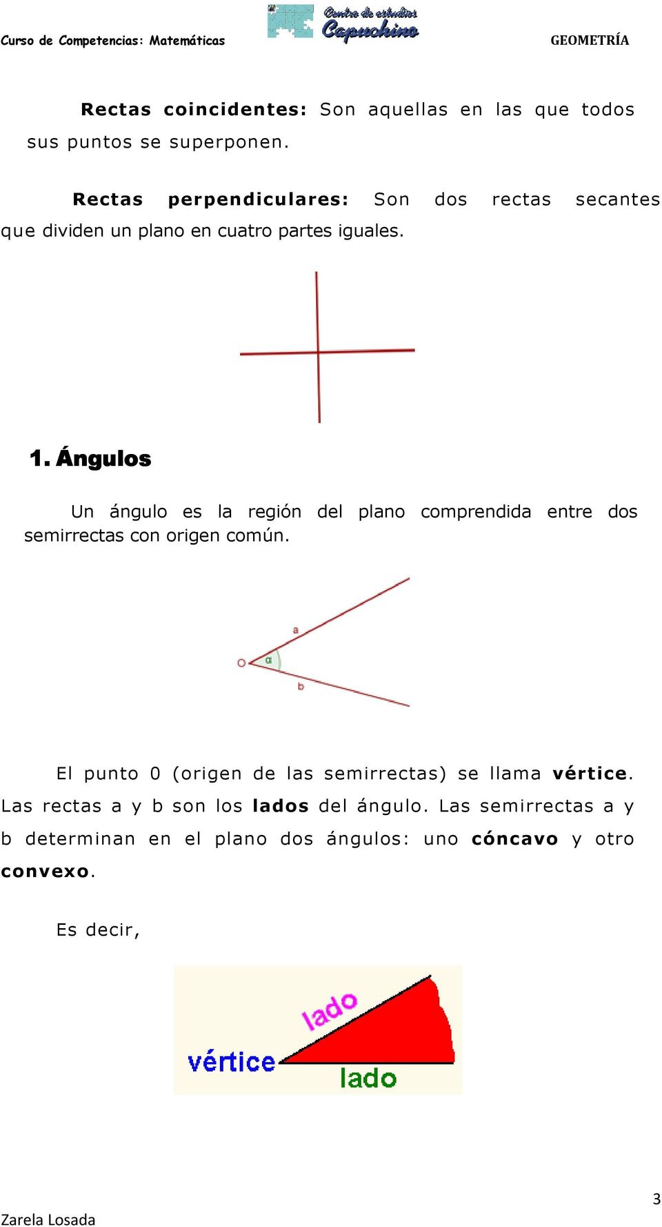 Ángulos Un ángulo es la región del plano comprendida entre dos semirrectas con origen común.