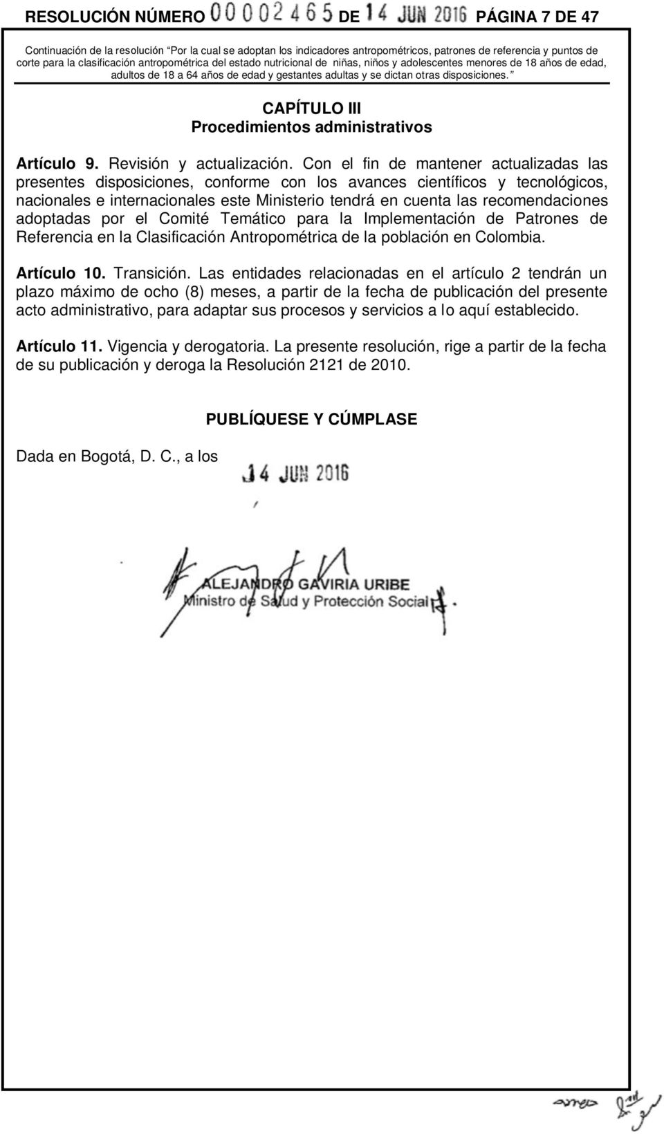 CAPÍTULO III Procedimientos administrativos Artículo 9. Revisión y actualización.