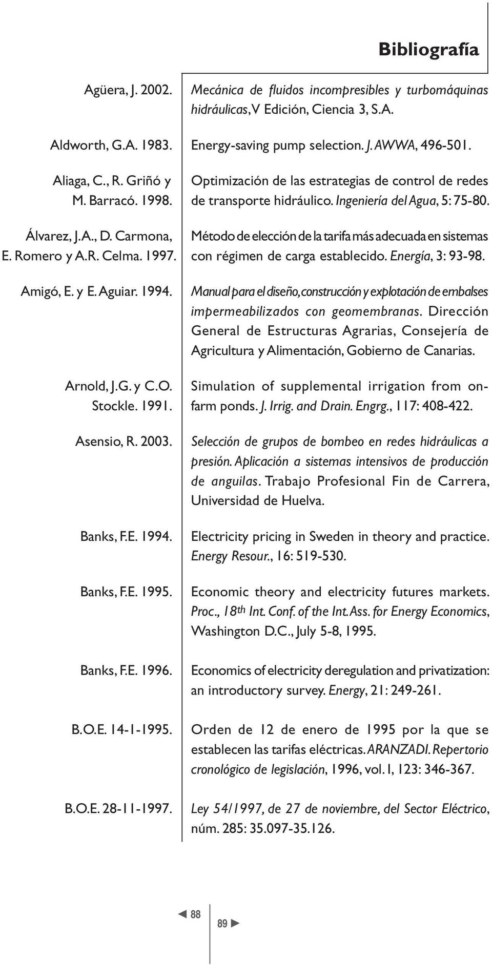 Carmona, Método de elección de la tarifa más adecuada en sistemas E. Romero y A.R. Celma. 1997. con régimen de carga establecido. Energía, 3: 93-98. Amigó, E. y E. Aguiar. 1994.
