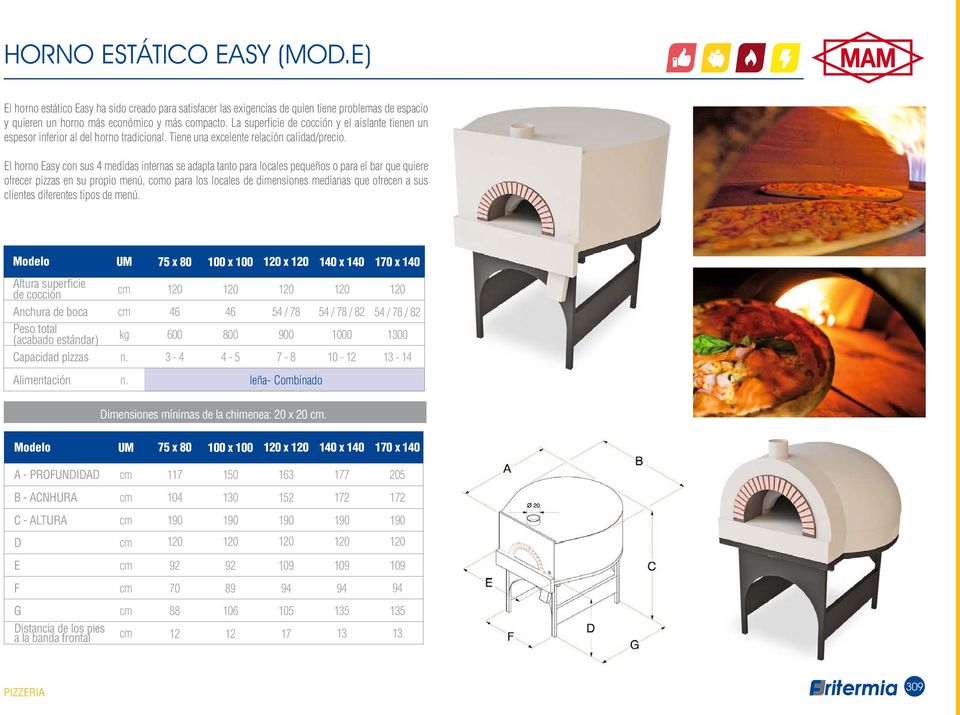 El horno Easy con sus 4 medidas internas se adapta tanto para locales pequeños o para el bar que quiere ofrecer pizzas en su propio menú, como para los locales de dimensiones medianas que ofrecen a