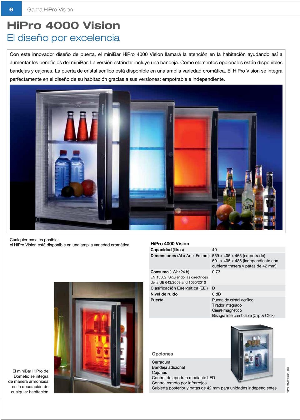 La puerta de cristal acrílico está disponible en una amplia variedad cromática.