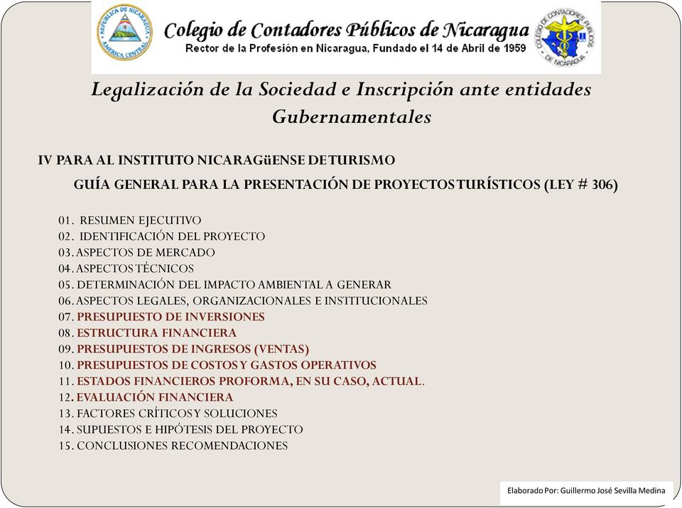 ASPECTOS LEGALES, ORGANIZACIONALES E INSTITUCIONALES 07. PRESUPUESTO DE INVERSIONES 08. ESTRUCTURA FINANCIERA 09. PRESUPUESTOS DE INGRESOS (VENTAS) 10.