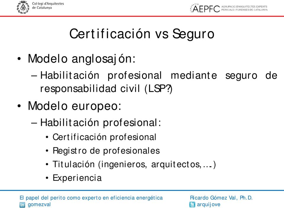 ) Modelo europeo: Habilitación profesional: Certificación