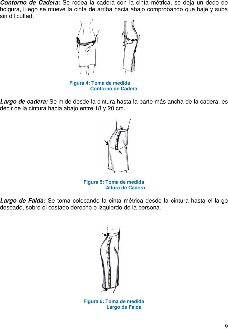 Figura 4: Toma de medida Contorno de Cadera Largo de cadera: Se mide desde la cintura hasta la parte más ancha de la cadera, es decir de la