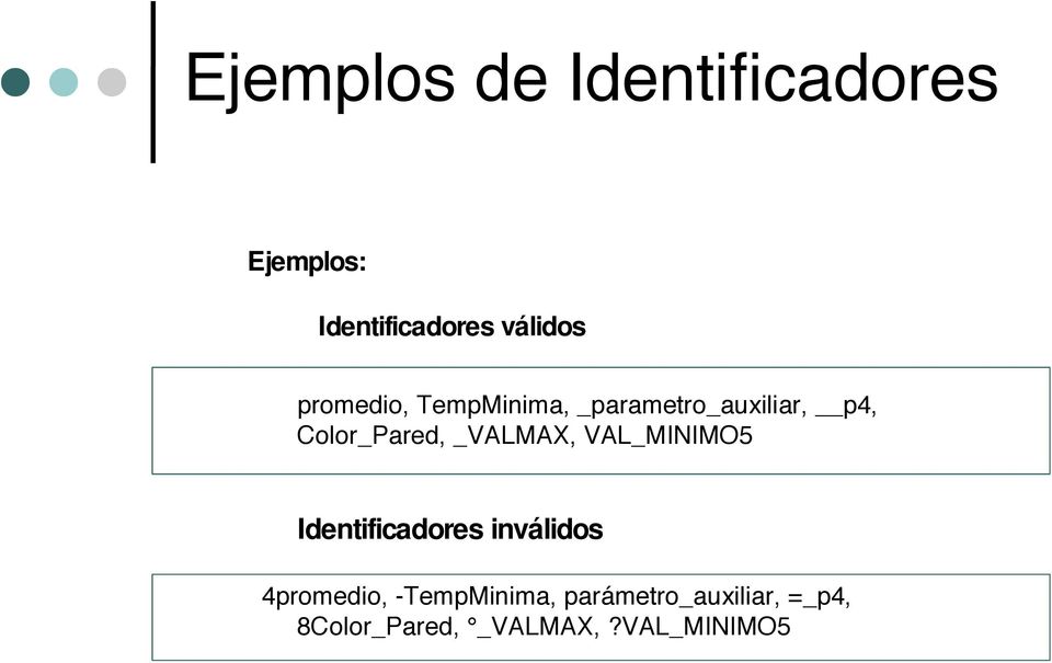 _VALMAX, VAL_MINIMO5 Identificadores inválidos 4promedio,