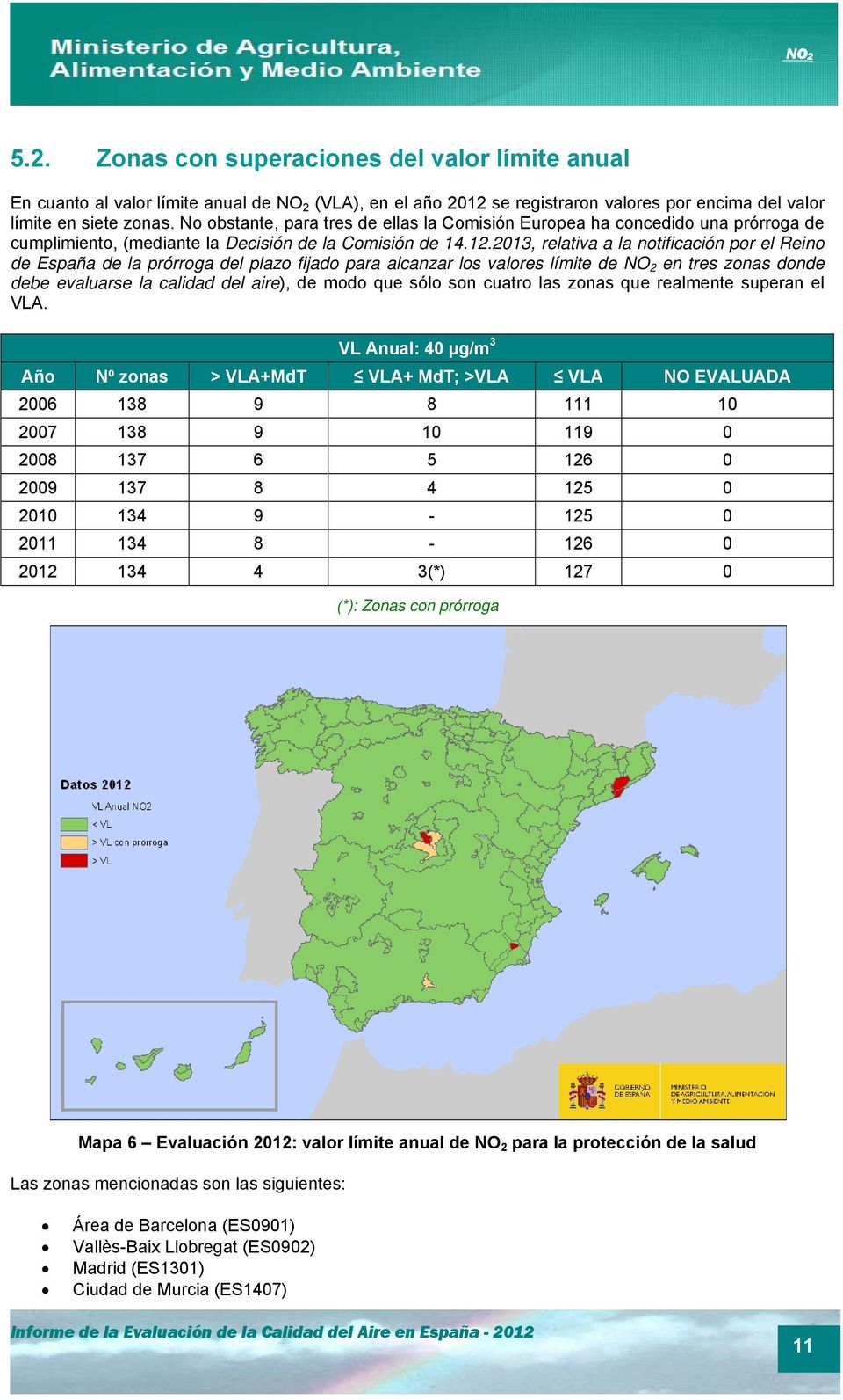 2013, relativa a la notificación por el Reino de España de la prórroga del plazo fijado para alcanzar los valores límite de NO 2 en tres zonas donde debe evaluarse la calidad del aire), de modo que