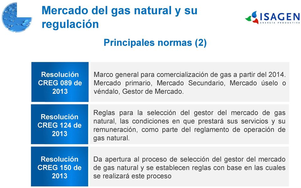 Resolución CREG 124 de 2013 Reglas para la selección del gestor del mercado de gas natural, las condiciones en que prestará sus servicios y su