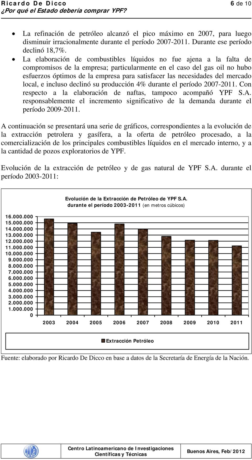 mercad lcal, e inclus declinó su prducción 4% durante el períd 2007-2011. Cn respect a la elabración de naftas, tampc acmpañó YPF S.A.