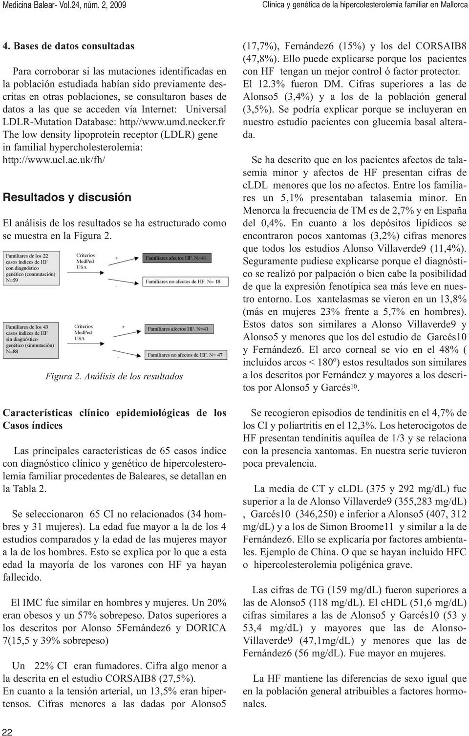 acceden vía Internet: Universal LDLR-Mutation Database: http//www.umd.necker.fr The low density lipoproteín receptor (LDLR) gene in familial hypercholesterolemia: http://www.ucl.ac.uk/fh/ Resultados y discusión El análisis de los resultados se ha estructurado como se muestra en la Figura 2.