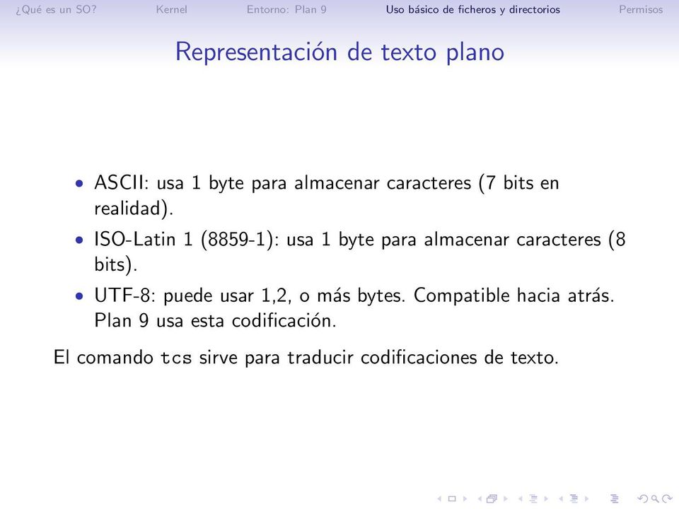 ISO-Latin 1 (8859-1): usa 1 byte para almacenar caracteres (8 bits).
