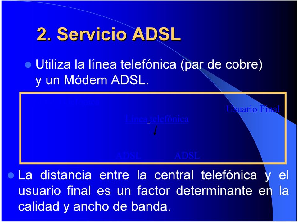 Central Telefónica Línea telefónica Usuario Final ADSL ADSL La