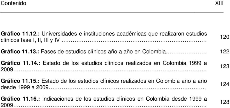 : Fases de estudios clínicos año a año en Colombia. 122 Gráfico 11.14.