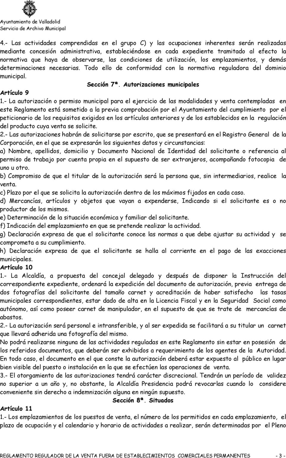 Autorizaciones municipales Artículo 9 1.