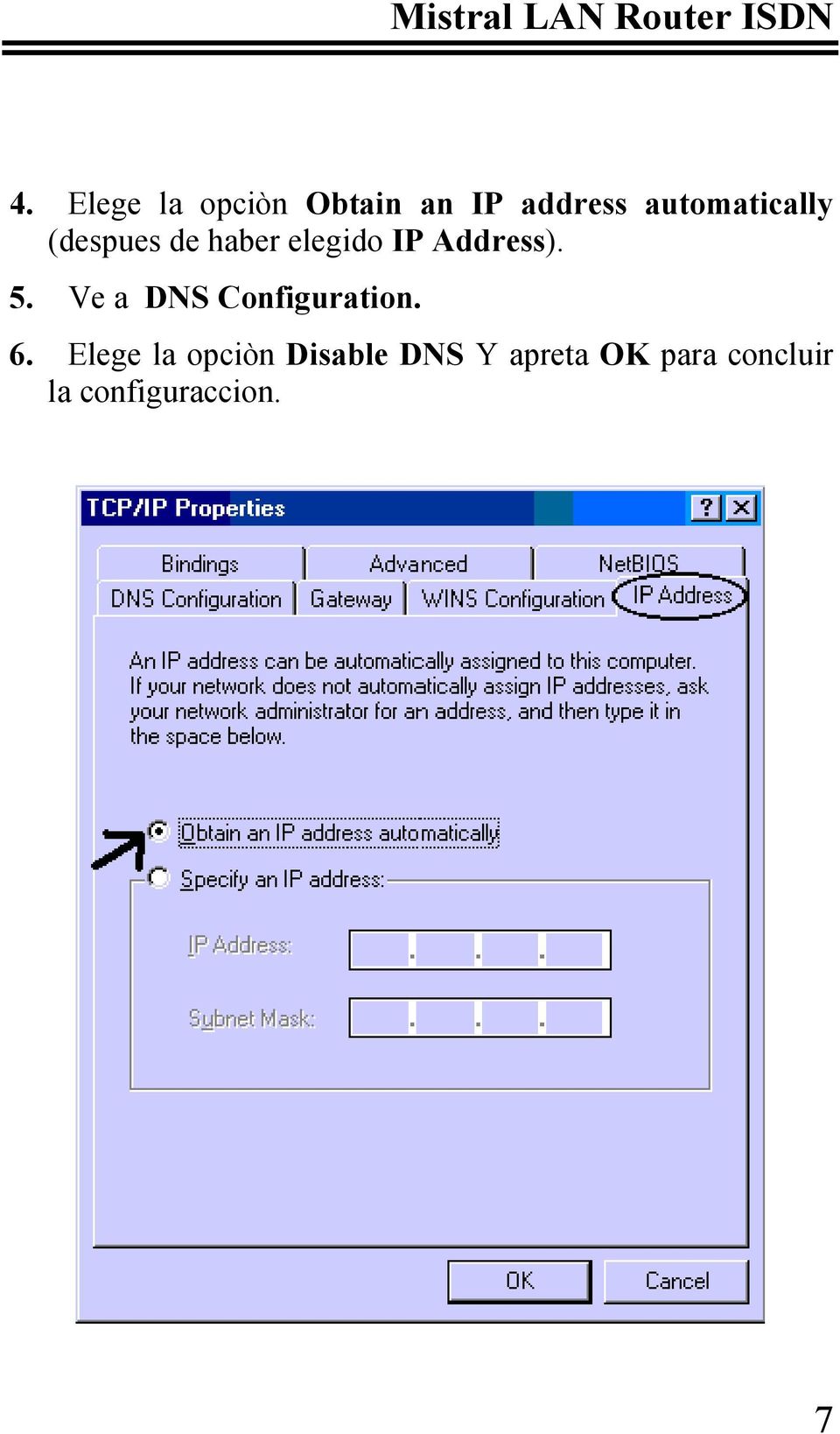 Address). 5. Ve a DNS Configuration. 6.