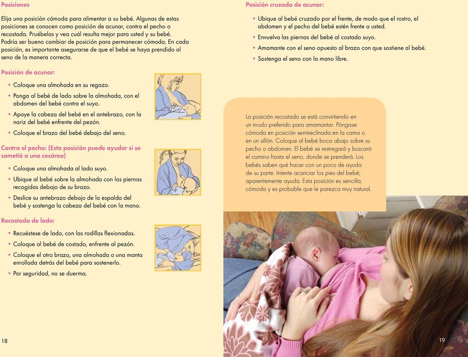 En cada posición, es importante asegurarse de que el bebé se haya prendido al seno de la manera correcta.