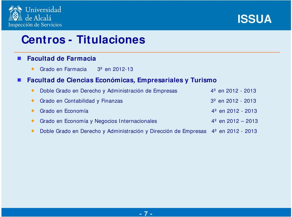 Grado en Contabilidad y Finanzas 3º en 2012-2013 Grado en Economía 4º en 2012-2013 Grado en Economía y