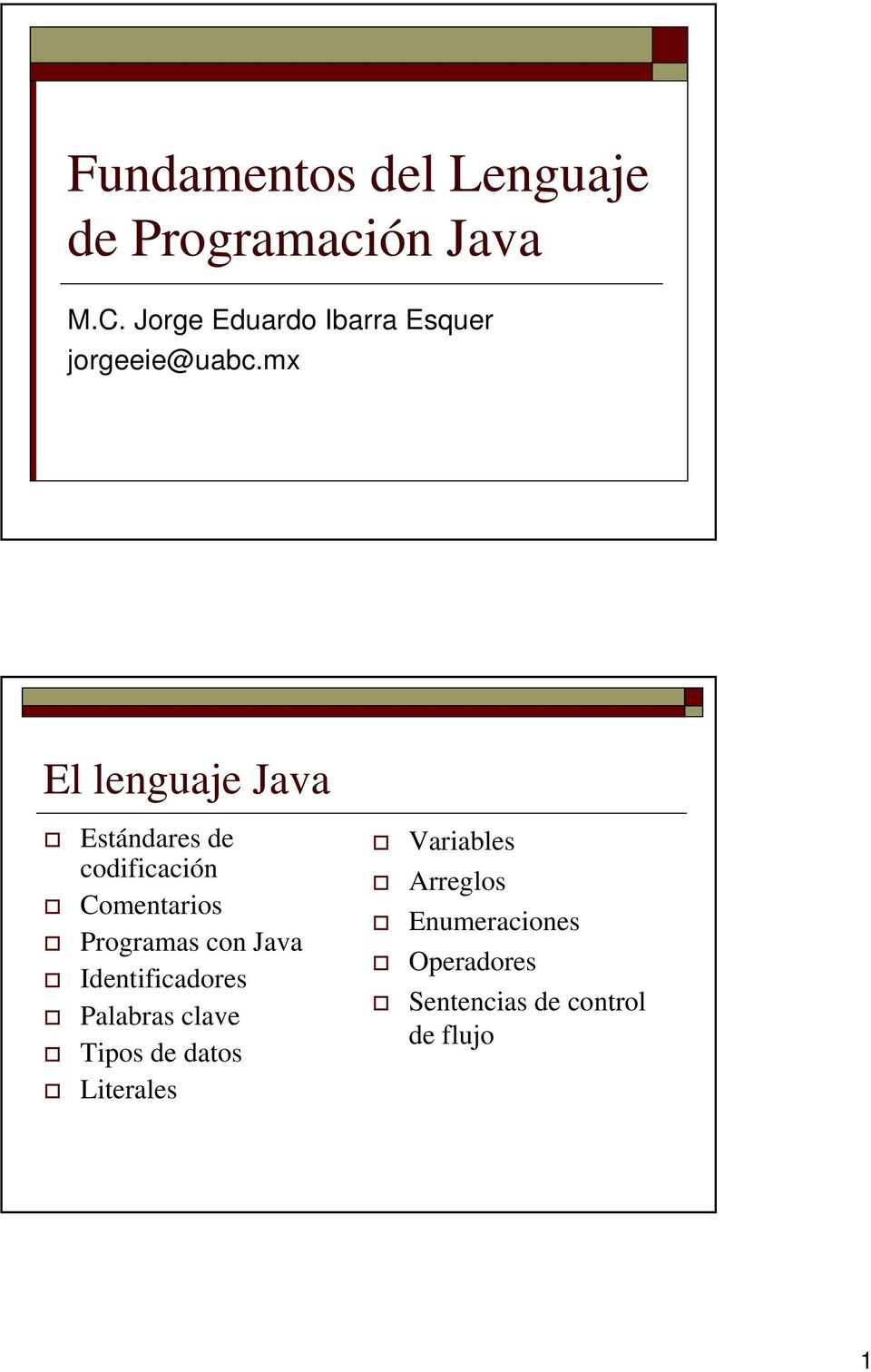 mx El lenguaje Java Estándares de codificación Comentarios Programas con