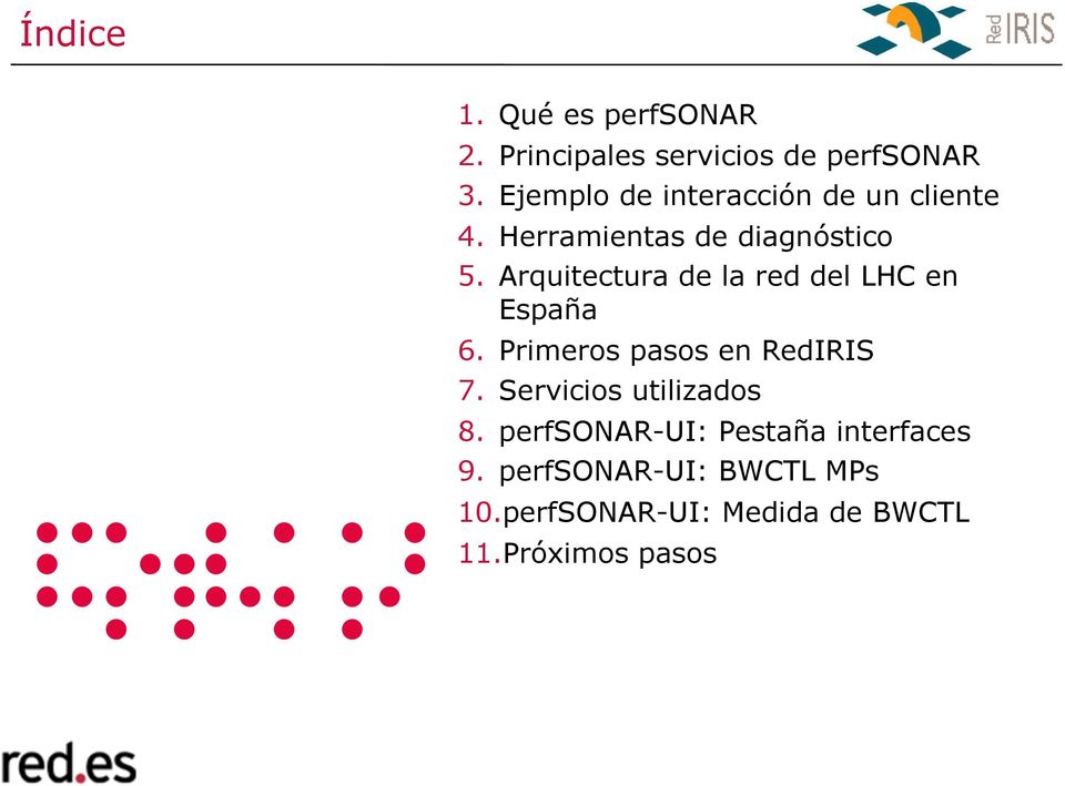Arquitectura de la red del LHC en España 6. Primeros pasos en RedIRIS 7.