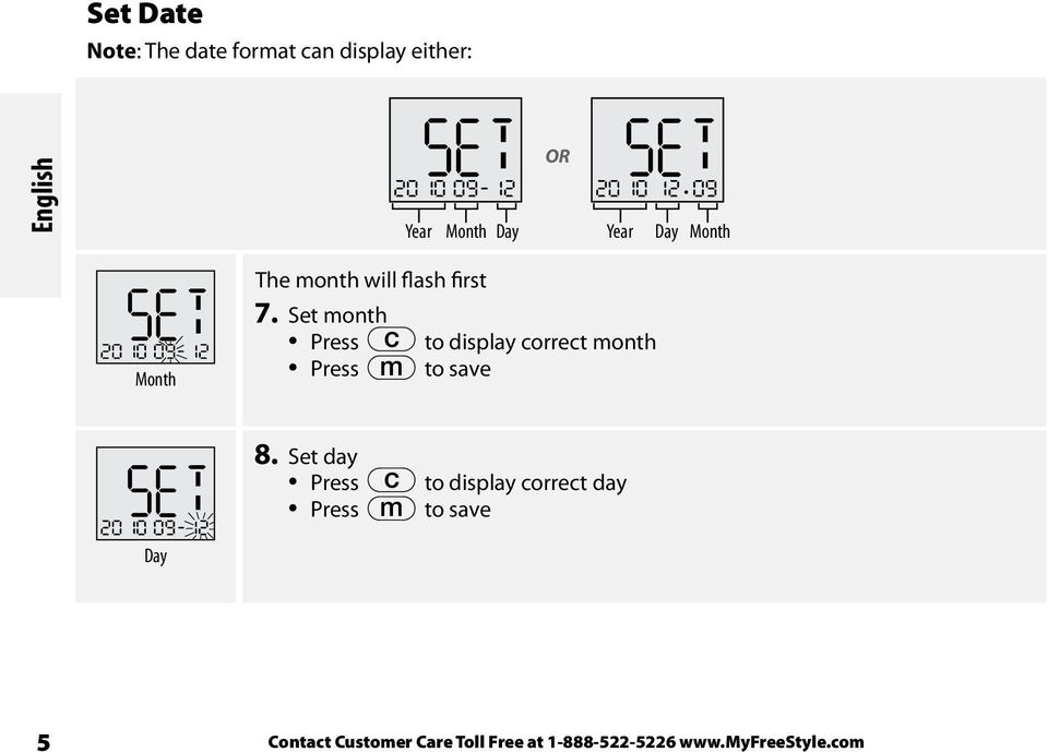 Set month Press c to display correct month Press m to save 8.