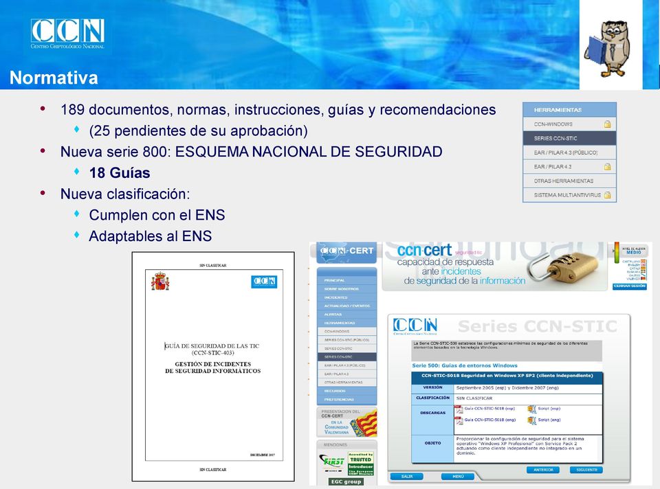 - CCN-STIC 100: Procedimientos - CCN-STIC 200: Normas - CCN-STIC 300: Instrucciones Técnicas - CCN-STIC 400: Guías Generales -