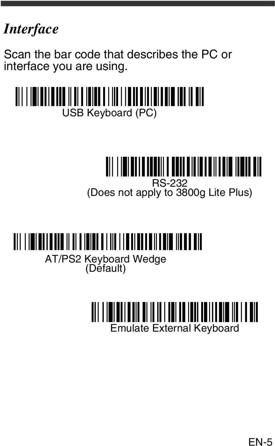 USB Keyboard (PC) RS-232 (Does not apply to 3800g
