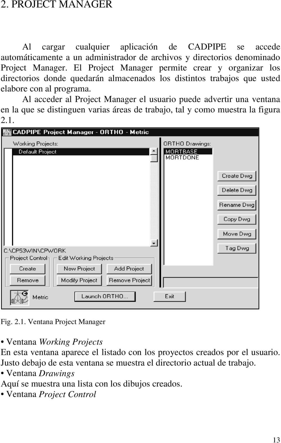 Al acceder al Project Manager el usuario puede advertir una ventana en la que se distinguen varias áreas de trabajo, tal y como muestra la figura 2.1.