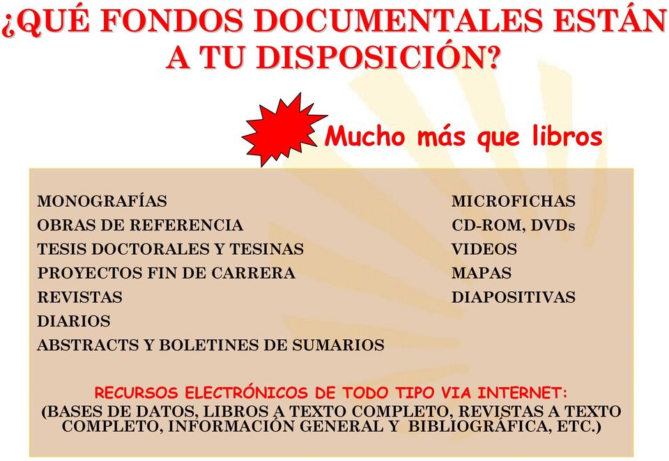 REVISTAS DIARIOS ABSTRACTS Y BOLETINES DE SUMARIOS MICROFICHAS CD-ROM, DVDs VIDEOS MAPAS DIAPOSITIVAS