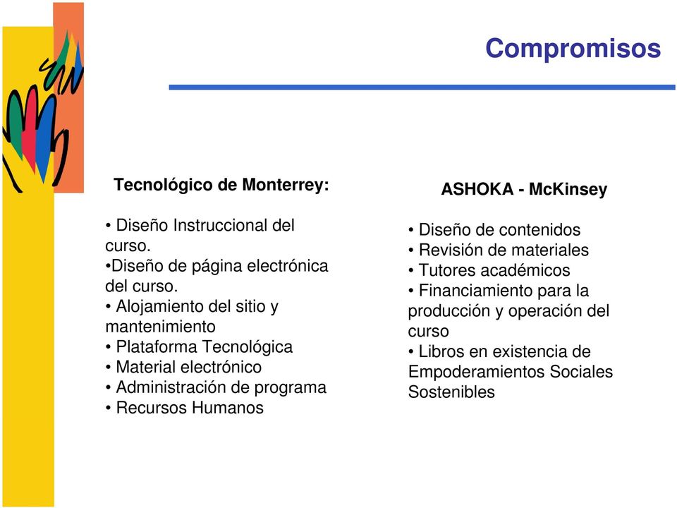 Recursos Humanos ASHOKA - McKinsey Diseño de contenidos Revisión de materiales Tutores académicos