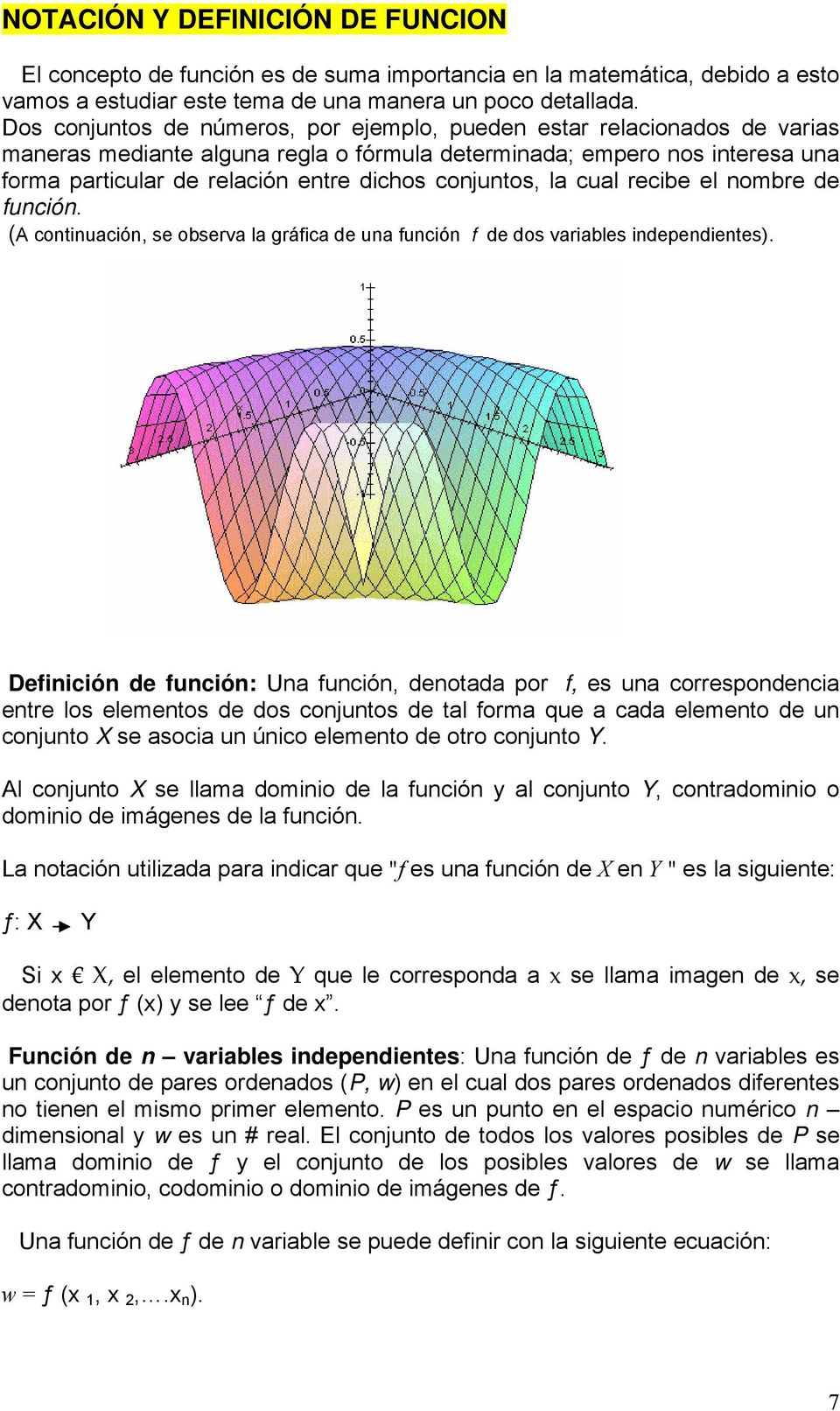 conjuntos, la cual recibe el nombre de función. (A continuación, se observa la gráfica de una función f de dos variables independientes).