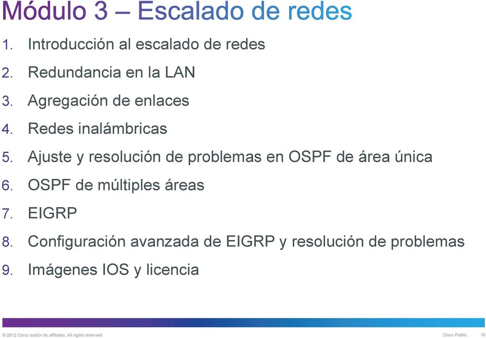 OSPF de múltiples áreas 7. EIGRP 8.