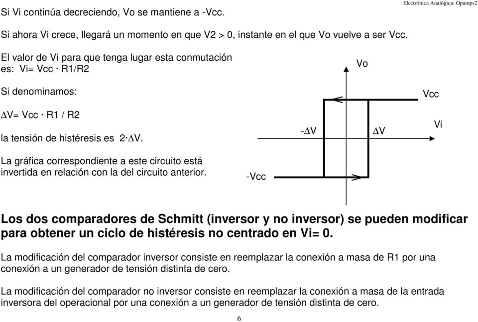 - V V Vi La gráfica correspondiente a este circuito está invertida en relación con la del circuito anterior.