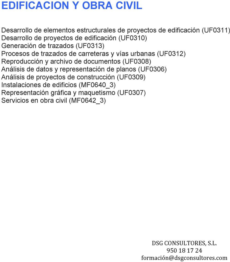 Reproducción y archivo de documentos (UF0308) Análisis de datos y representación de planos (UF0306) Análisis de proyectos de