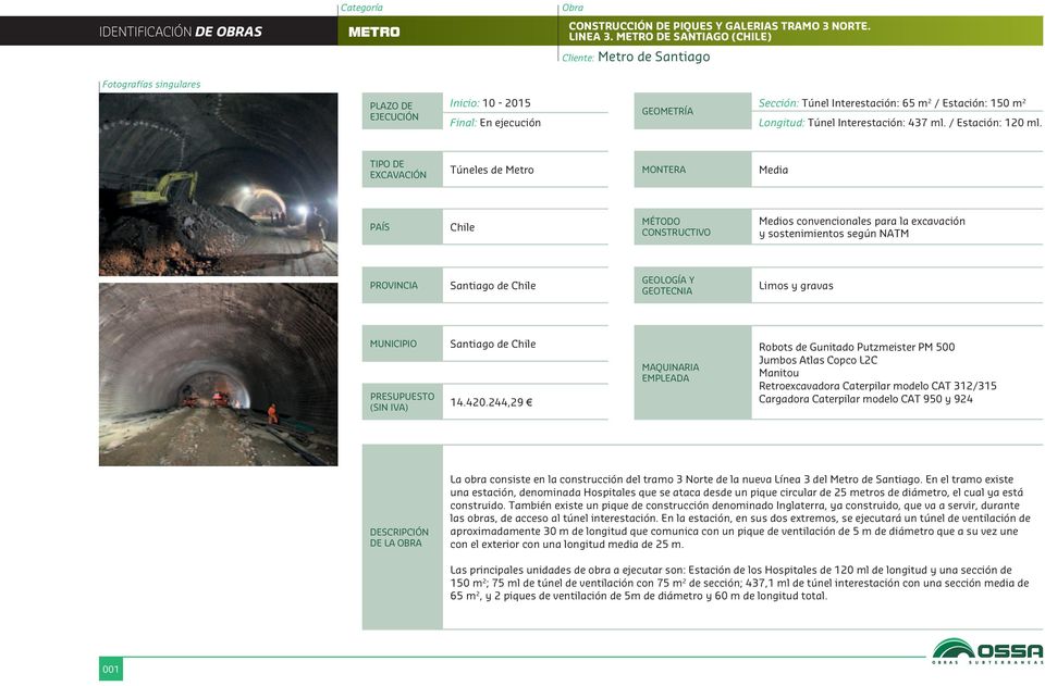 Túneles de Metro Media Chile Medios convencionales para la excavación y sostenimientos según NATM GEOLOGÍA Y GEOTECNIA Limos y gravas 14.420.