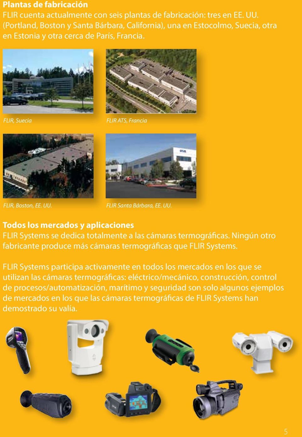 FLIR Santa Bárbara, EE. UU. Todos los mercados y aplicaciones FLIR Systems se dedica totalmente a las cámaras termográficas.