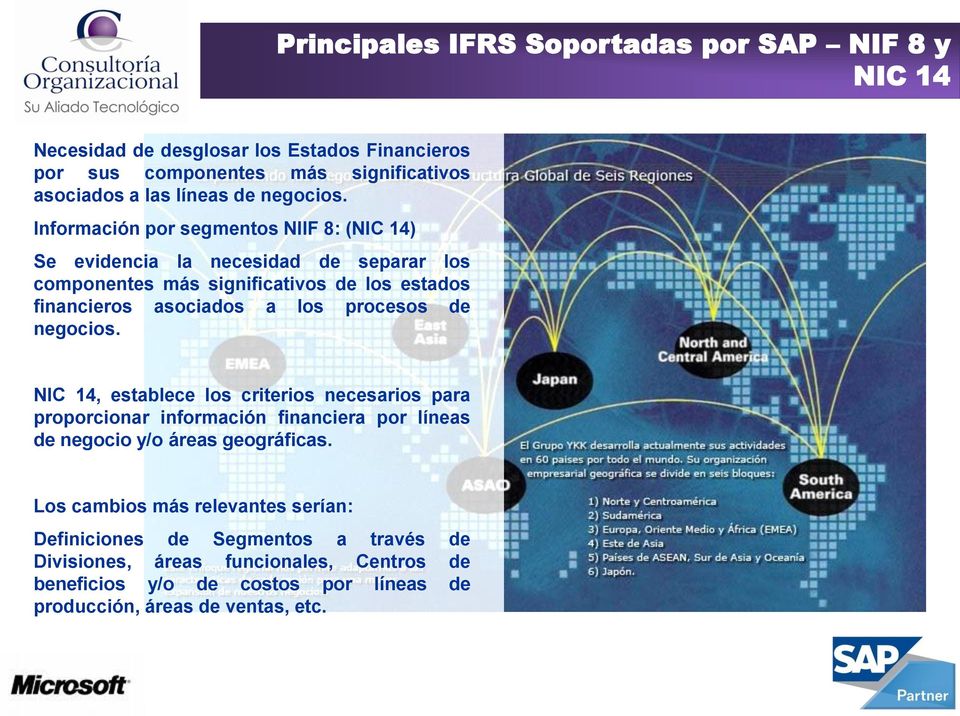 Información por segmentos NIIF 8: (NIC 14) Se evidencia la necesidad de separar los componentes más significativos de los estados financieros asociados a los procesos