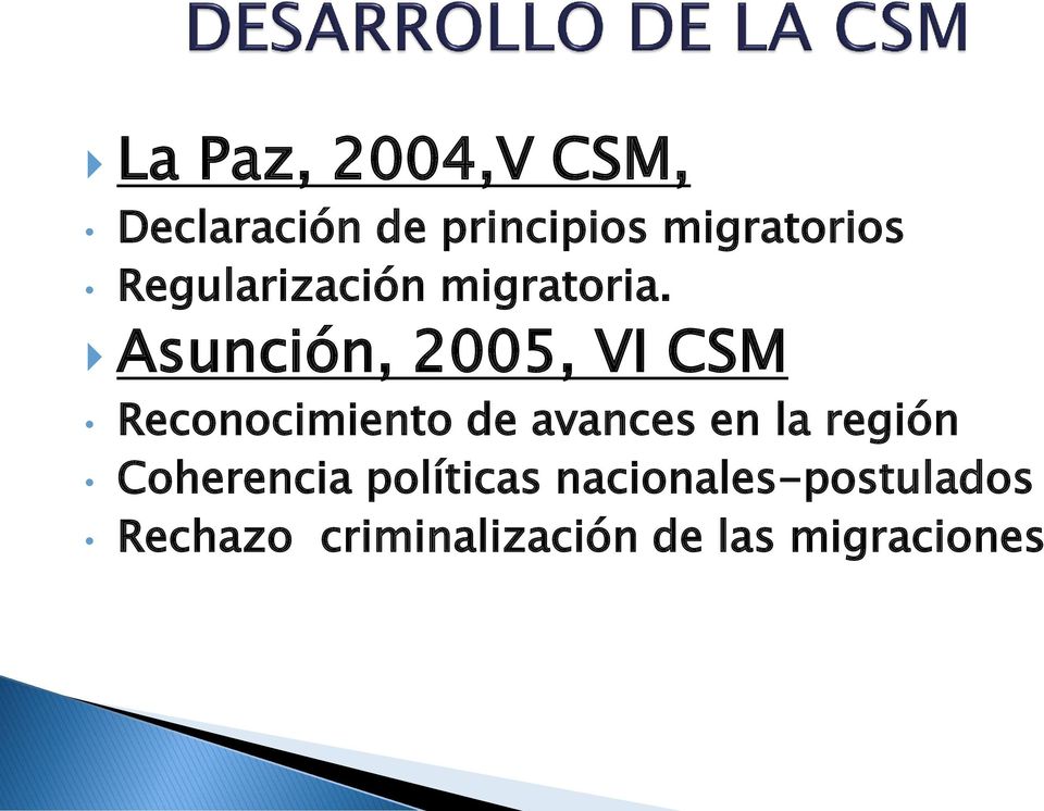 Asunción, 2005, VI CSM Reconocimiento de avances en la
