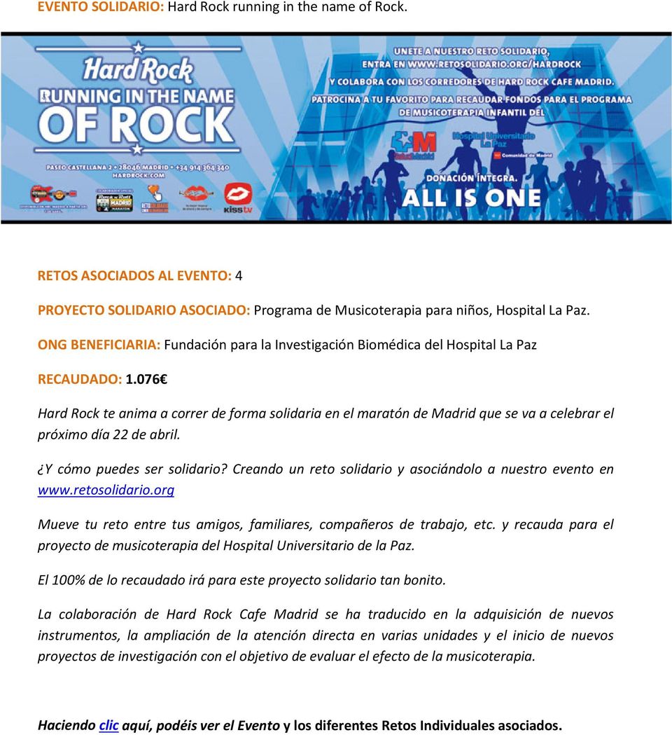 076 Hard Rock te anima a correr de forma solidaria en el maratón de Madrid que se va a celebrar el próximo día 22 de abril. Y cómo puedes ser solidario?