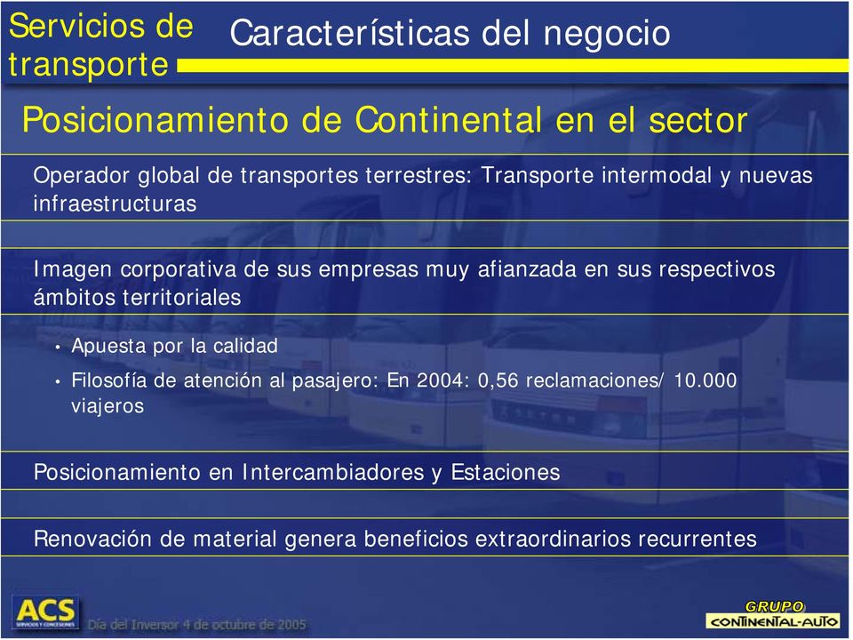 territoriales Apuesta por la calidad Filosofía de atención al pasajero: En 2004: 0,56 reclamaciones/ 10.